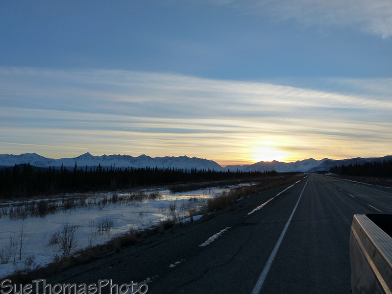 Sun setting on the Alaska Highway