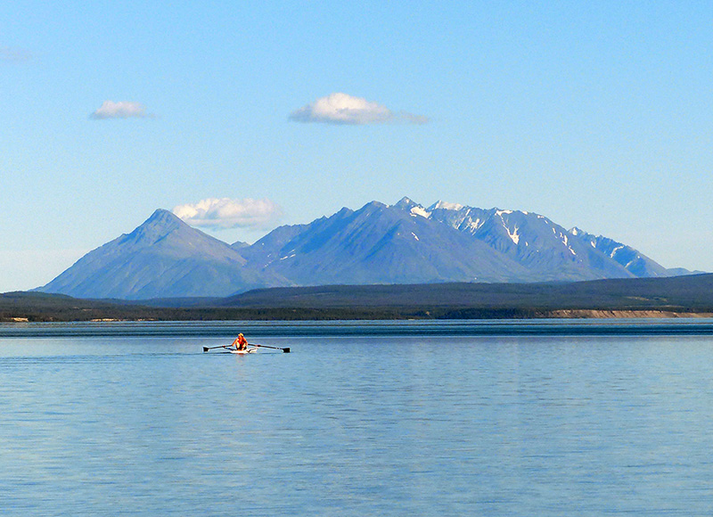 Flat calm Kluane Lake, good for rowing