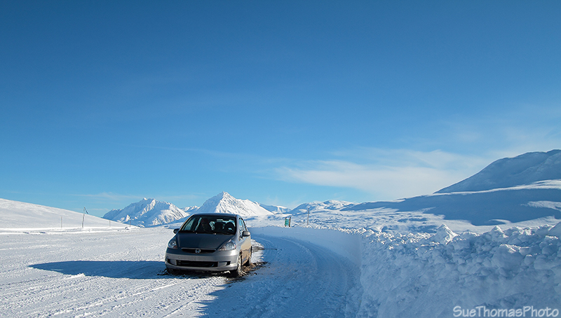 Honda Fit at Haines Summit viewpoint on Haines Road