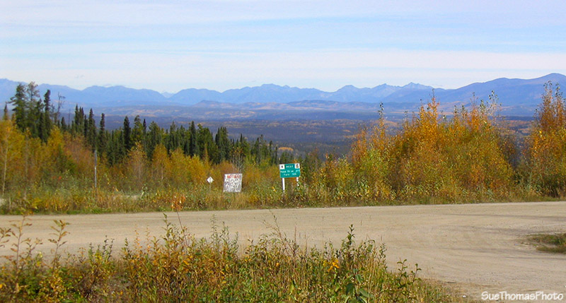 Sign at the junction of Campbell Hwy and Nahanni Range Road in Yukon
